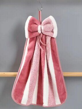 Shiloh Striped Pink Bow Topper Hanging Microfiber Fingertip Towel Gift Packaged